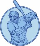 Baseball Player Batter Batting Circle Mono Line Stock Photo