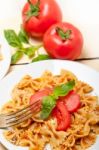 Italian Pasta Farfalle Butterfly Bow-tie And Tomato Sauce Stock Photo