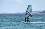 Windsurfing At Porto Pollo In Sardinia Stock Photo