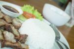 Spicy Grilled Pork With Rice Dish Stock Photo