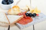 Mix Cold Cut On A Stone With Fresh Pears Stock Photo