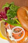 Salmon Bagel Sandwich Stock Photo