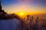 Sunrise On Deogyusan Mountains Covered With Snow In Winter,south Korea Stock Photo