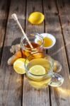 Ginger Tea With Honey And Lemon Stock Photo