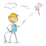 Kid Flying Kite Stock Photo