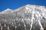 Mountain Covered In Snow In Walchensee Stock Photo