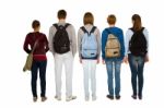 Teenage Students With Backpack Stock Photo