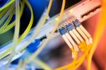 Fiber Optic With Servers In A Technology Data Center Stock Photo