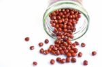 Azuki Beans In A Bottle Isolate On White Background Stock Photo