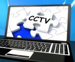 Cctv Laptop Monitoring Shows Camera Protection Or Online Surveil Stock Photo