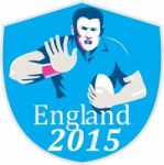 Rugby Player Fending England 2015 Shield Stock Photo