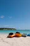 Kayaks On Beach Stock Photo