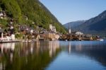 View Of Hallstatt From Hallstatt Lake Stock Photo