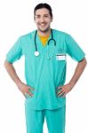 Smiling Male Doctor With Stethoscope Stock Photo