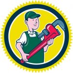 Plumber Monkey Wrench Rosette Cartoon Stock Photo