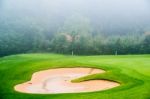 Sand Bunker On Golf Course Stock Photo