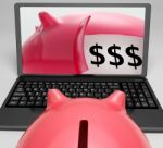 Piggy Vault With Money Showing Money Safety Stock Photo