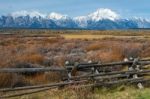 View Of The Grand Teton Mountain Range Stock Photo