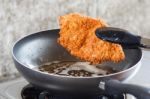 Pork Fried In A Pan Stock Photo