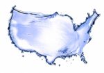 Water Splash In Concept USA Map Stock Photo