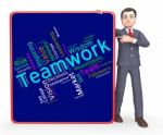 Teamwork Words Indicates Unit Wordcloud And Group Stock Photo