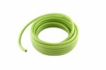 Roll Of Green Pvc Garden Hose On White Background Stock Photo