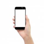 Hand Holding Black Phone Isolated On White Clipping Path Inside Stock Photo