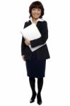 Business Lady Holding Laptop Stock Photo