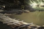 Bamboo Bridge Over The Creek Stock Photo