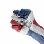 Flag Of Dominican Republic On Hand Stock Photo