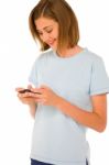 Teenage Girl Reading Sms Stock Photo