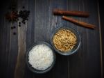 Rice And Paddy In The Glass Stock Photo