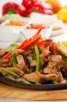 Original Fajita Sizzling Hot  On Iron Plate Stock Photo