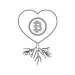 Cryptocurrency Bitcoin Love Heart With Root Thin Line Flat Desig Stock Photo