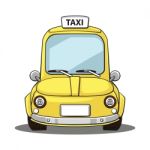 Yellow Taxi Front View Stock Photo