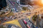 Traffic Speeds Through An Intersection In Gangnam.gangnam Is An Affluent District Of Seoul. South Korea Stock Photo