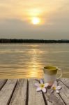 Coffee Cup On Old Wood Table Stock Photo