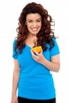 Girl Drinking Orange Juice Stock Photo