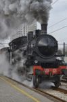 Classic Train In Clouds Of Smoke Stock Photo