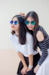 Two Asia Thai Teen Best Friends Girls Smile And Funny Stock Photo