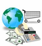 Globe Shopping Calculator Money Retro Stock Photo