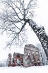 Ruins Of The Old Church In A Winter Day Stock Photo