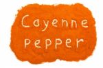 Word Cayenne Pepper Written In Powder Stock Photo