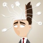 Cartoon Businessman With Connecting Cable In His Head Stock Photo