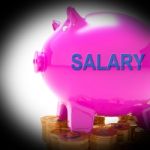 Salary Piggy Bank Coins Means Payroll And Earnings Stock Photo
