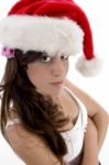 Young Woman Wearing Christmas Hat Stock Photo