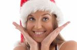 Portrait Of Model Wearing Christmas Hat Stock Photo