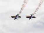 The Trig Aerobatic Team Flying Over Biggin Hill Airport Stock Photo