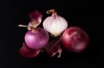 Shallots Still Life Black Background Stock Photo