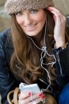 Young Woman Shopping In The City With His Mobile Phone Stock Photo